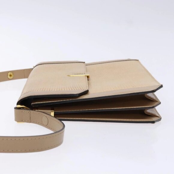 SAINT LAURENT Embossing Shoulder Bag Leather Beige Gold Auth 137993 - Picture 6 of 16